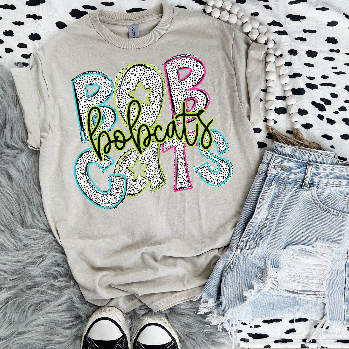 Bob Cats Black & White Polka-Dots DTF Transfer
