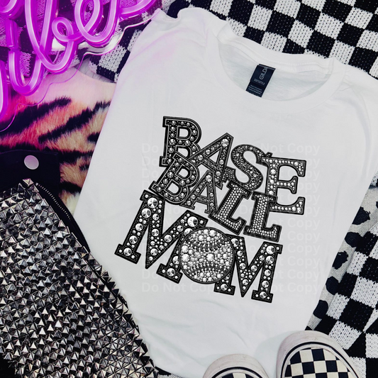 Baseball Mom - Faux Rhinestone DTF Transfer