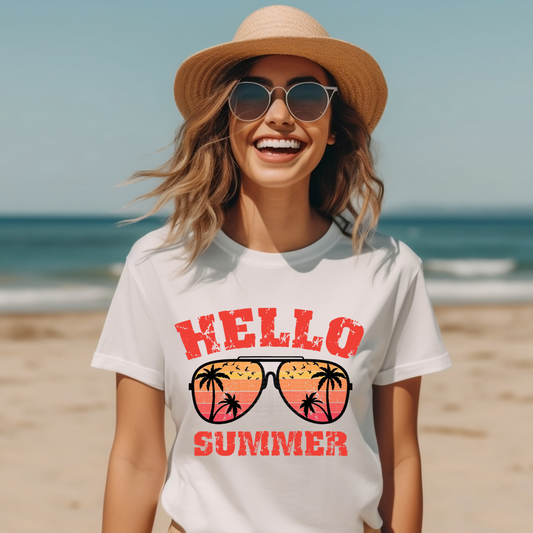 Hello Summer Palm Tree Reflection Glasses DTF Transfer