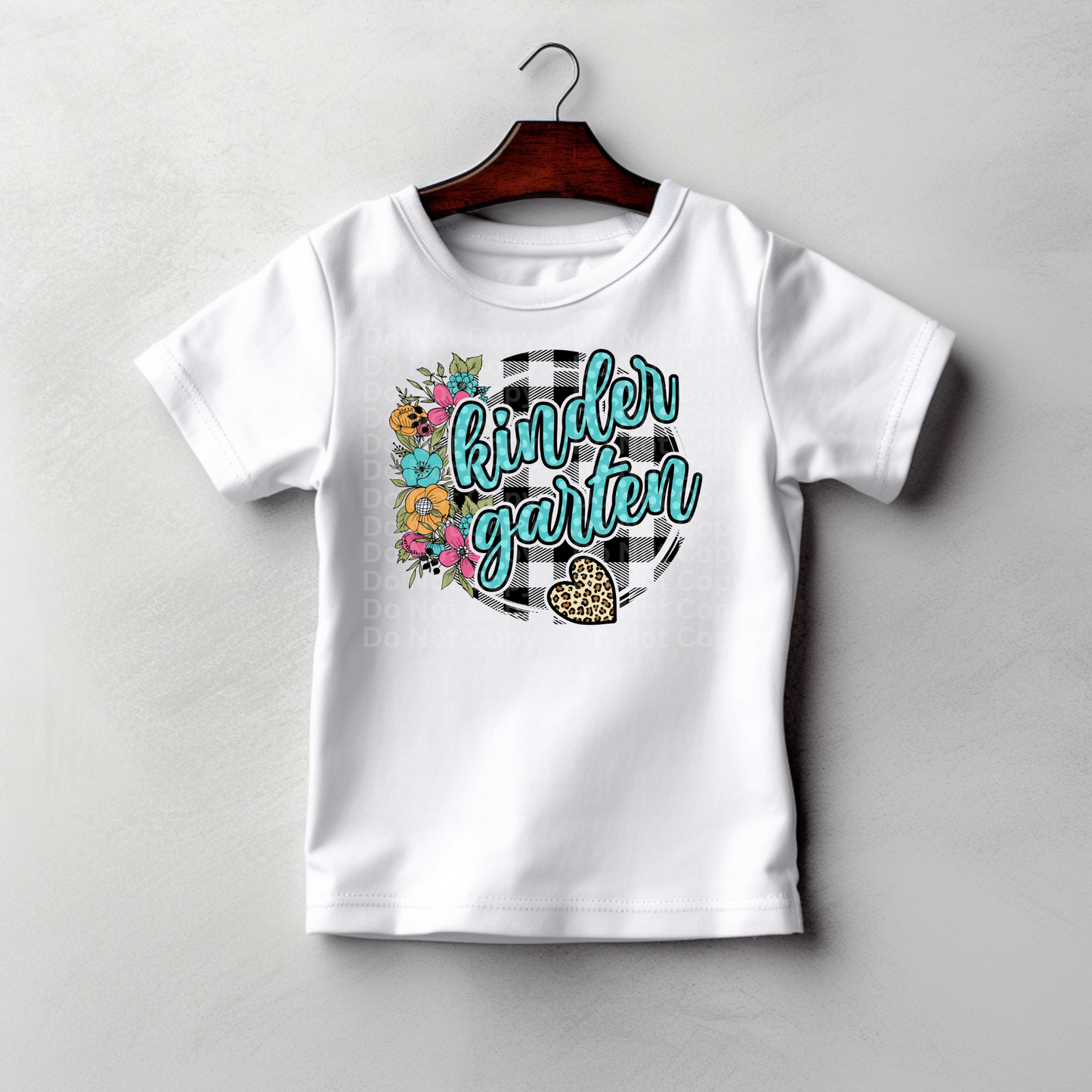 Kindergarten Blue Font with Black & White Plaid Circle DTF Transfer