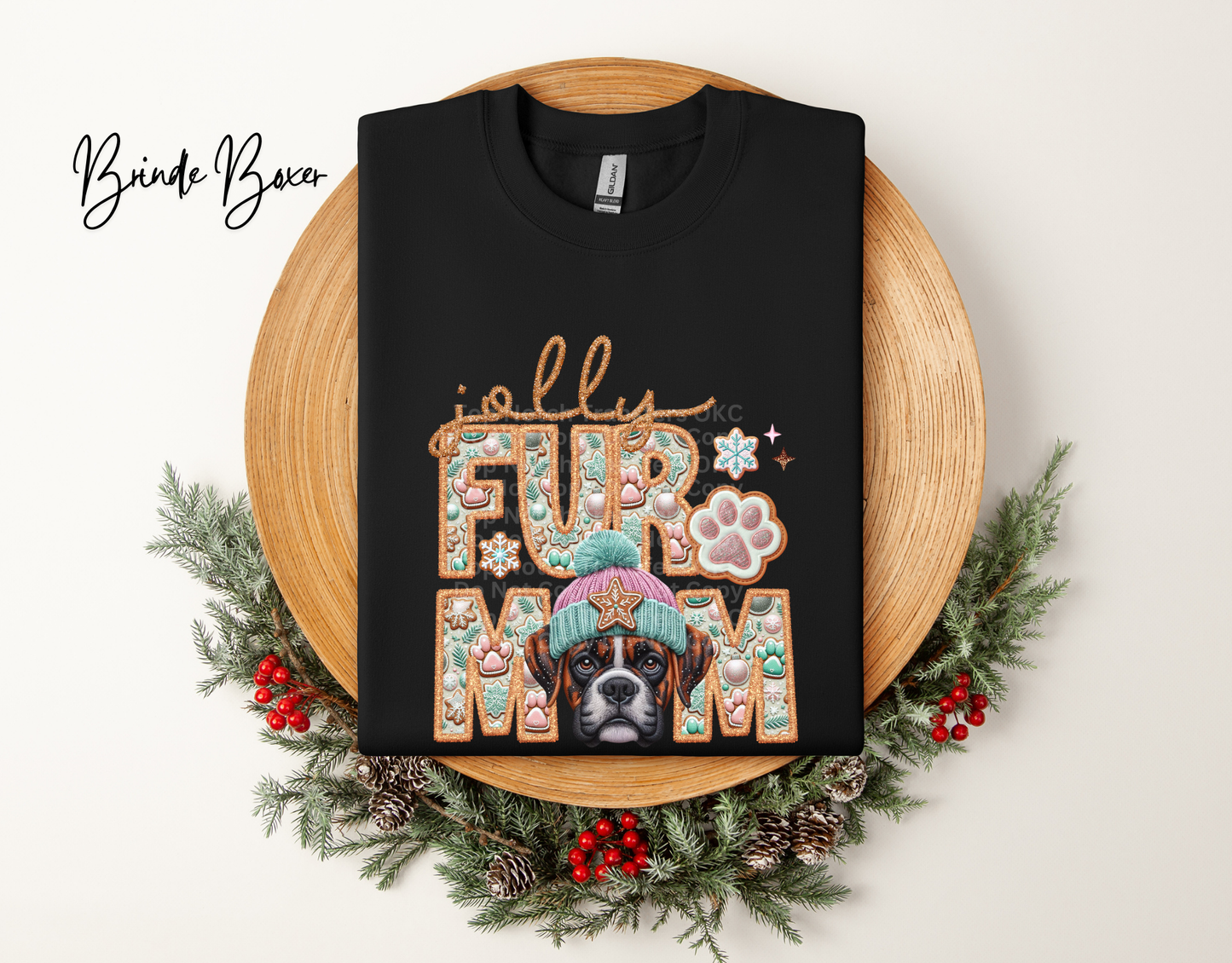 Jolly Fur Mom Brindel Boxer - Faux Embroidery DTF Transfer