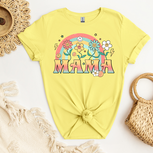 Mama Rainbow & Smiley Face Flowers DTF Transfer