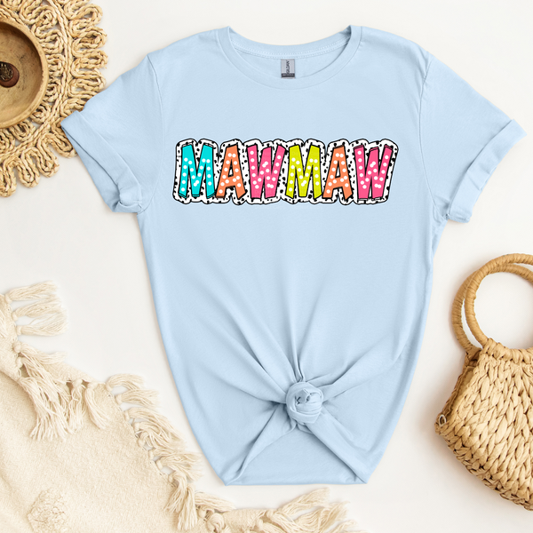 Mawmaw- Colorful white dotted lettering over white/black background DTF Transfer