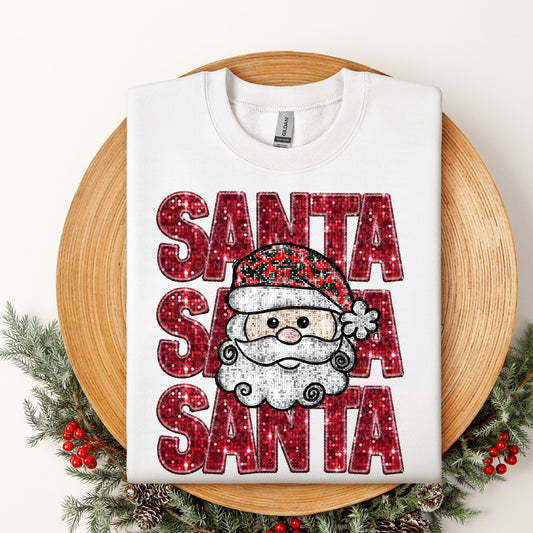 Santa Stacked Red Faux Glitter DTF Transfer