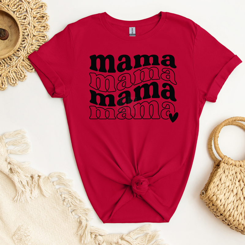 Mama Stacked/Wavy Black & Black Outlined DTF Transfer