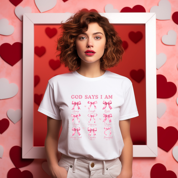 God Says I Am - Pink Bows DTF Transfer