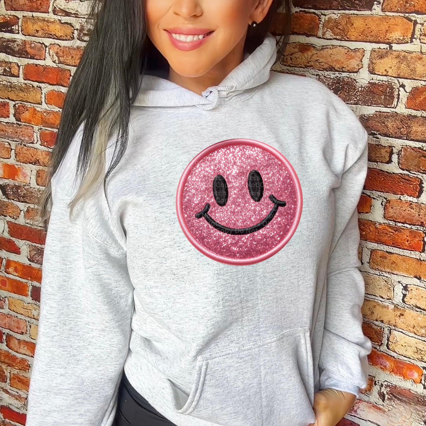 Pink Smiley Faux Embroidery DTF Transfer