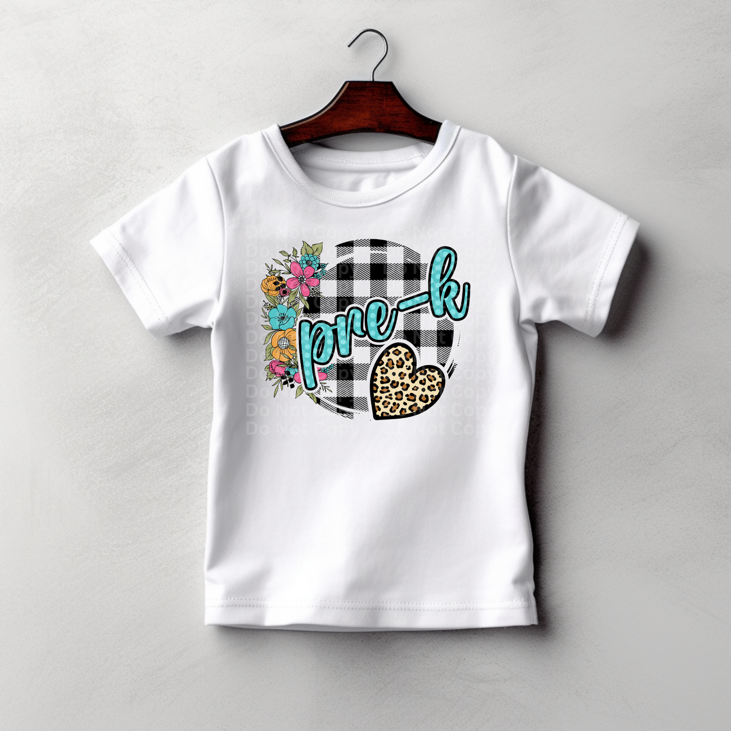 Pre-K Blue Font with Black & White Plaid Circle DTF Transfer