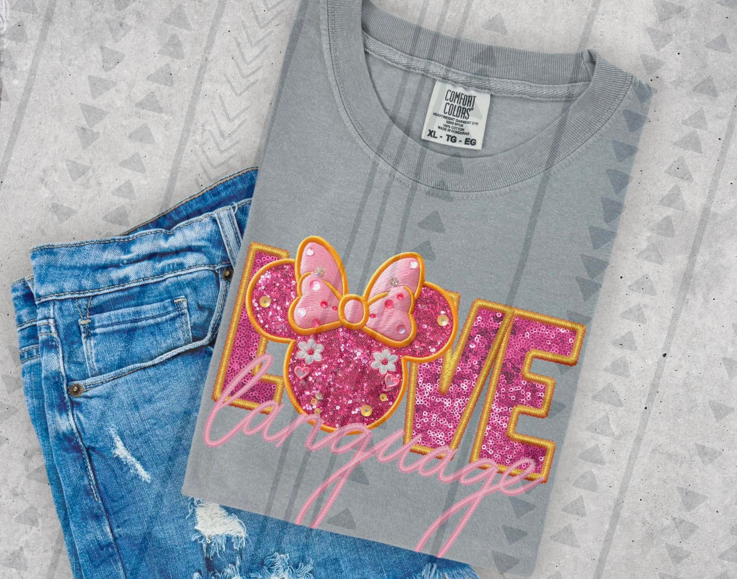 Pink Mouse W/ Bow Love Language DTF Transfer
