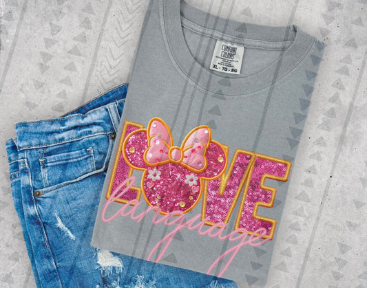 Pink Mouse W/ Bow Love Language DTF Transfer