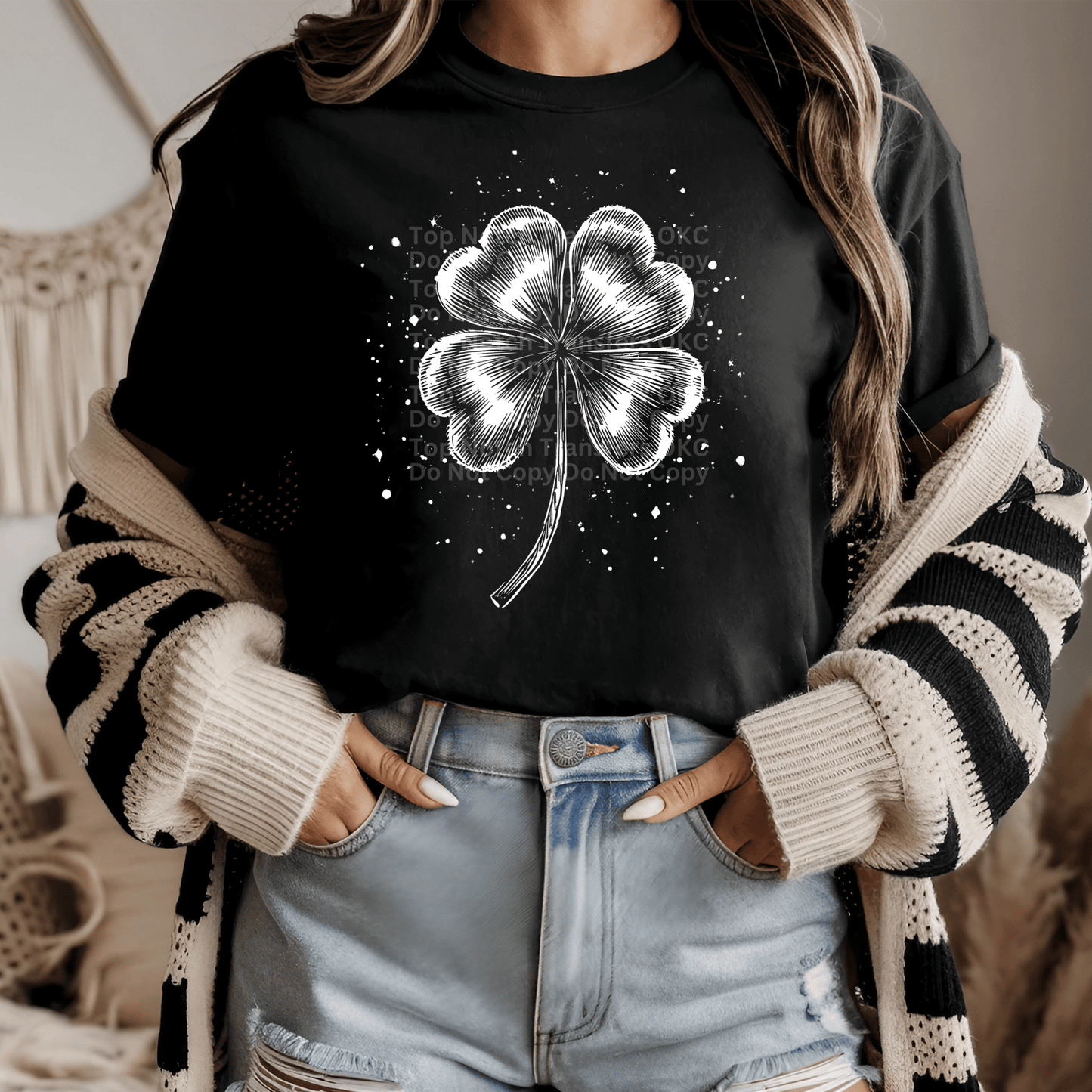 Monochrome Shamrock DTF Transfer