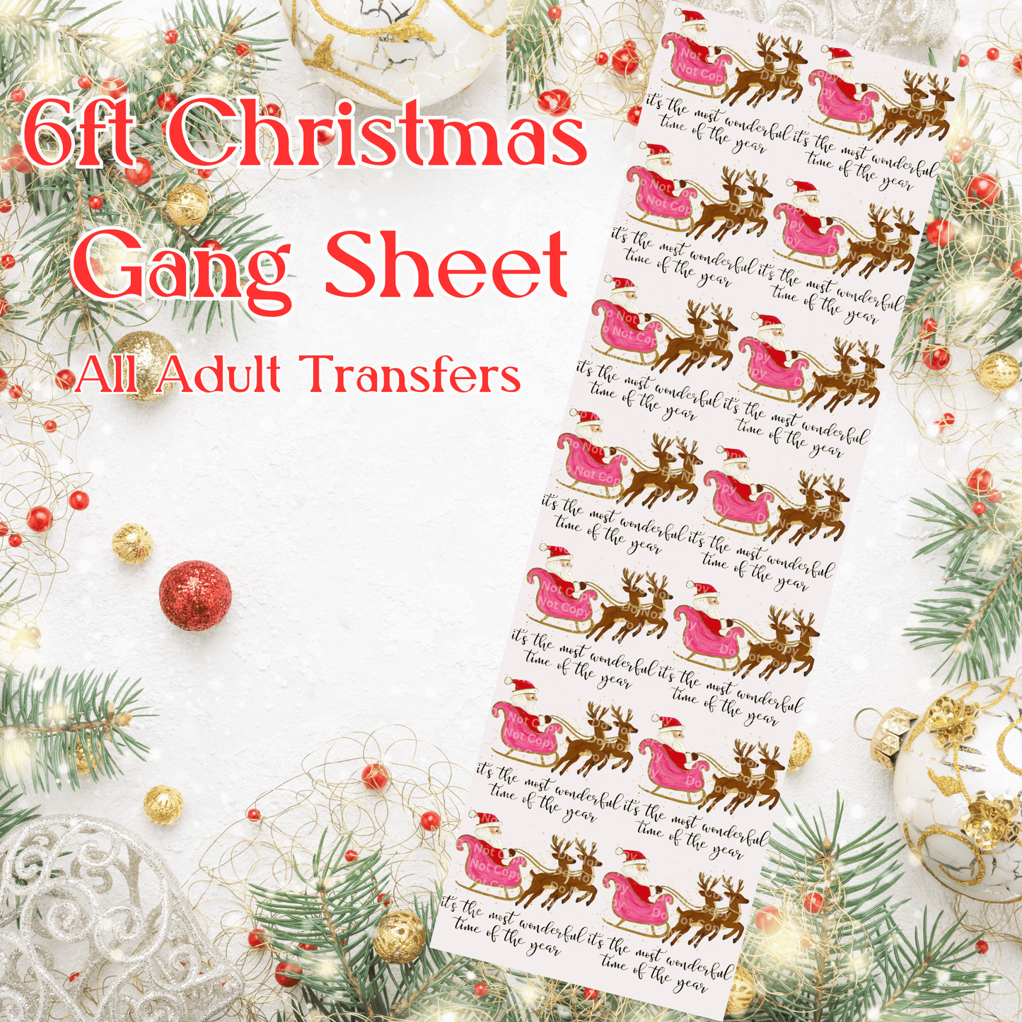 6ft Christmas Santa Sleigh Gang Sheet