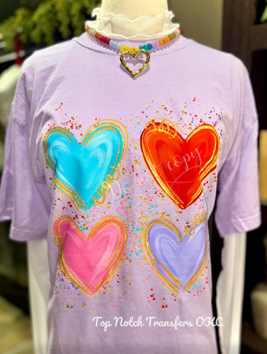 Gold Outlined Hearts w/ Splatter DTF Transfer