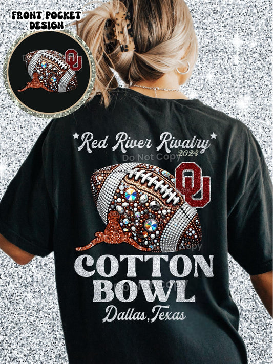 Horns Down Bling Red River Rivalry DTF Transfer