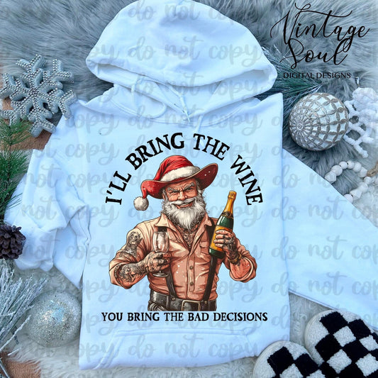 I’ll Bring the Wine Inked Santa DTF Transfer