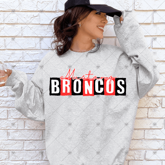 Mustang Broncos Distressed Blocks DTF Transfer