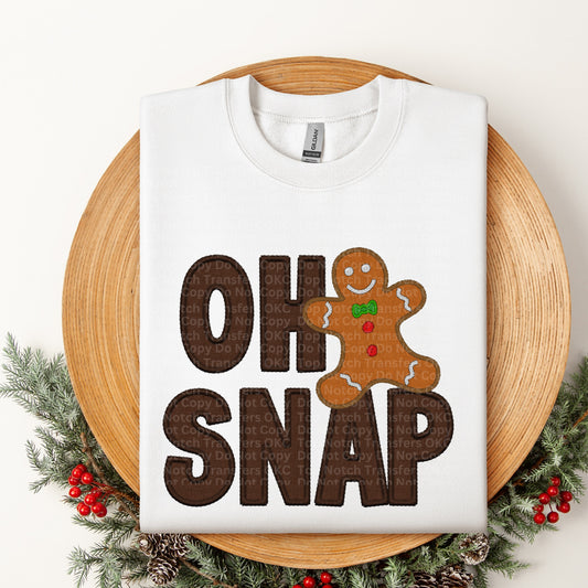 Oh Snap Gingerbread Man Faux Embroidery DTF Transfer
