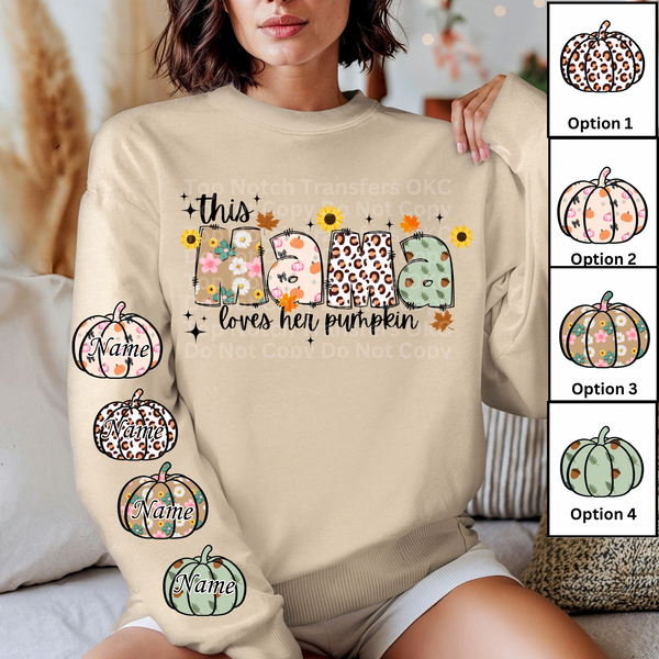 Custom This Mama loves her pumpkin DTF Transfer “Leave name for pumpkin sleeve in checkout notes”