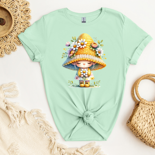 Girl Garden Gnome Holding Flower DTF Transfer
