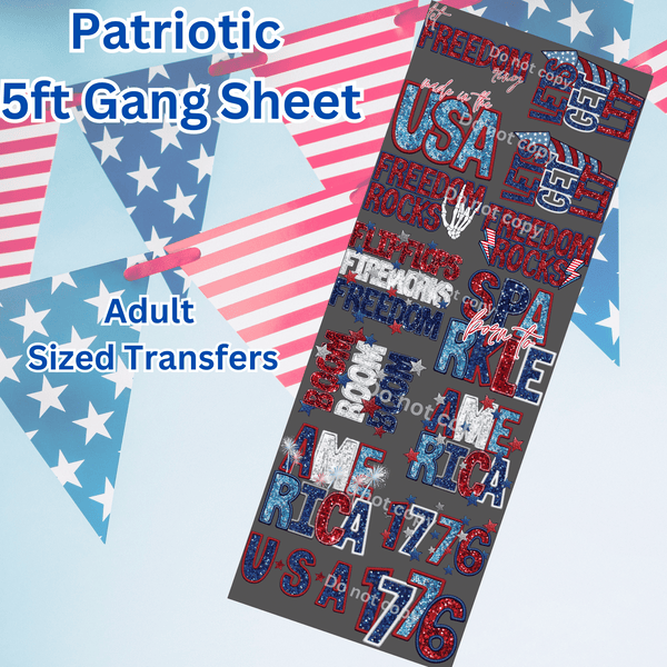 5ft Patriotic Faux Sequin/Glitter Gang Sheet