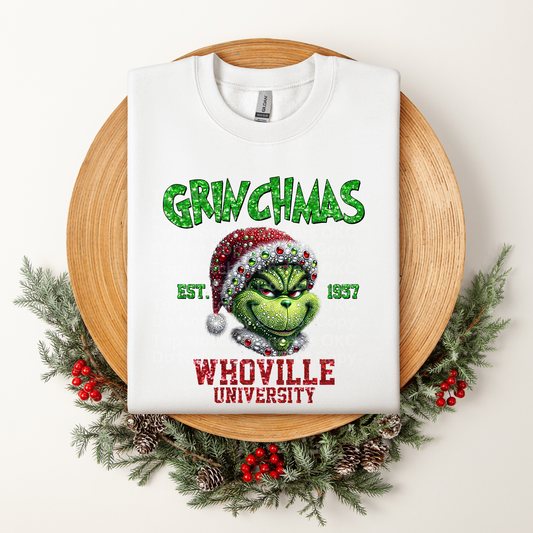 Gr!nchmas Wh0ville University Faux Rhinestones DTF Transfer