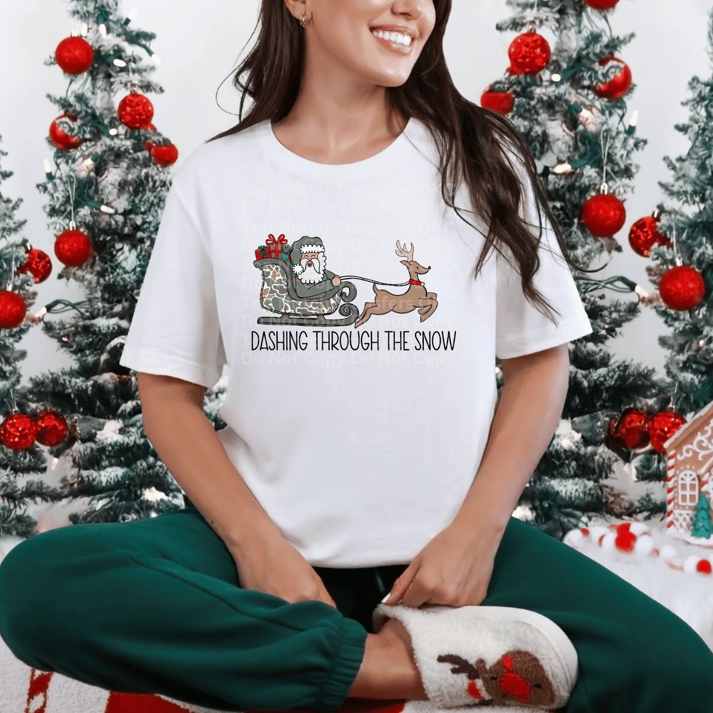 Dashing Through the Snow -Santa on Grey/Camo Sley DTF Transfer