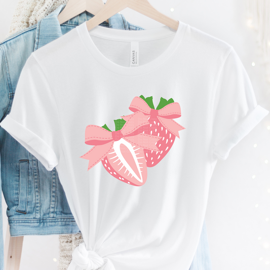 Pink Strawberries with bows DTF Transfer