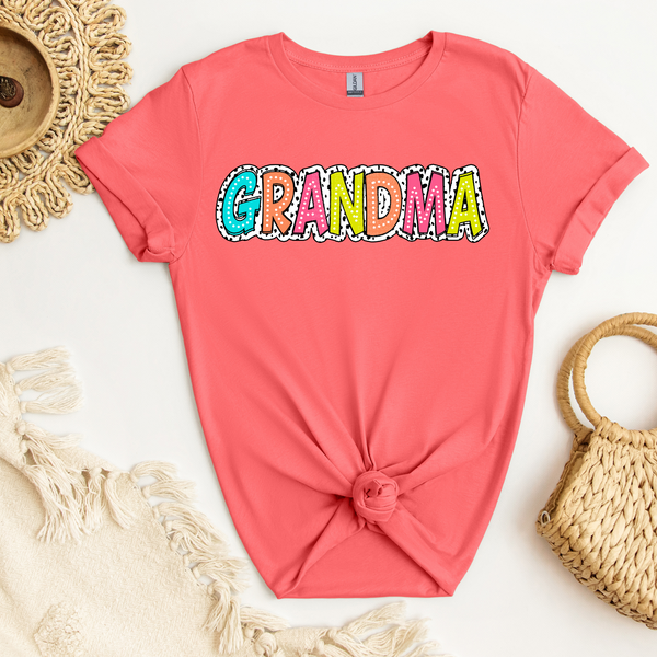 Grandma - Colorful white dotted lettering over white/black background DTF Transfer