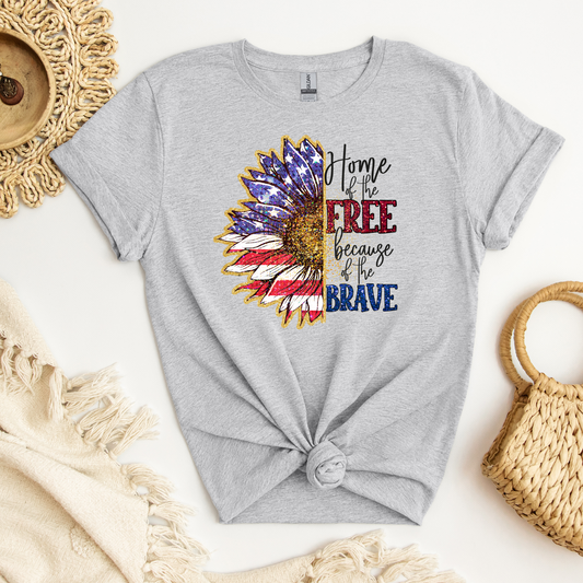 Home Of The Free Because Of The Brave - Half Patriotic Flower Gold Outlined DTF Transfer