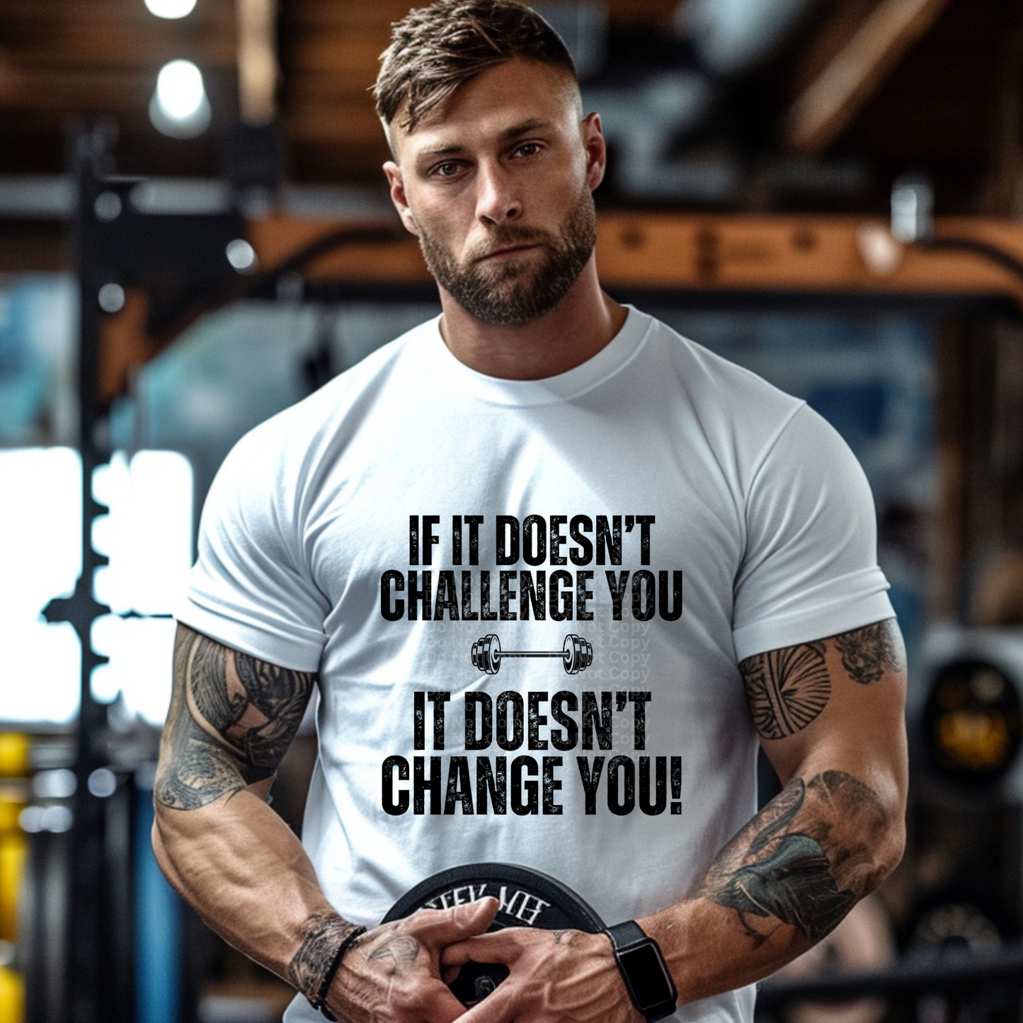 If It Doesn't Challenge you w/weight (Black/Distressed) DTF Transfer