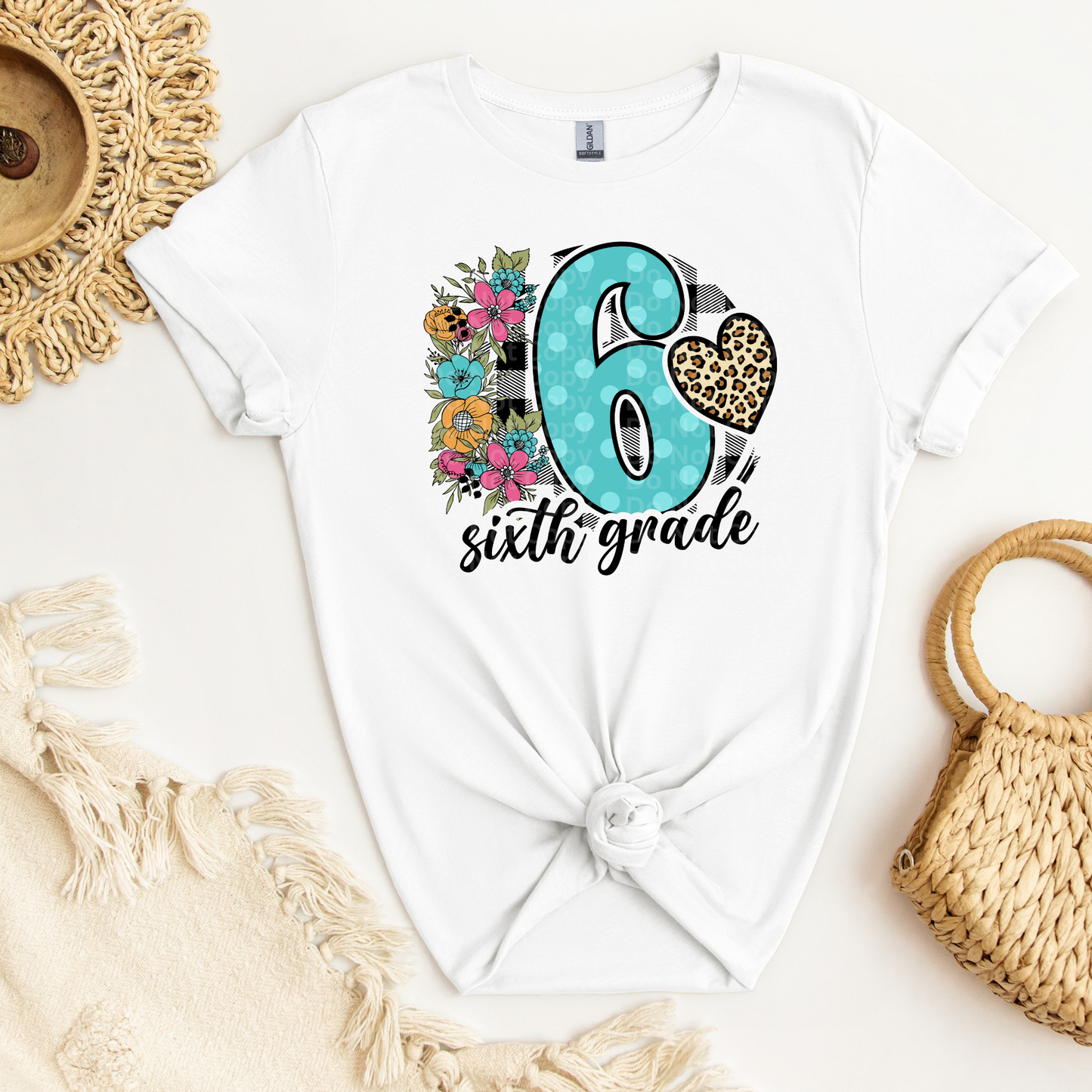 Sixth Grade Blue with Black & White Plaid Circle DTF Transfer