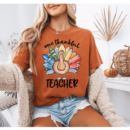 One Thankful Teacher Pastel Turkey DTF Transfer