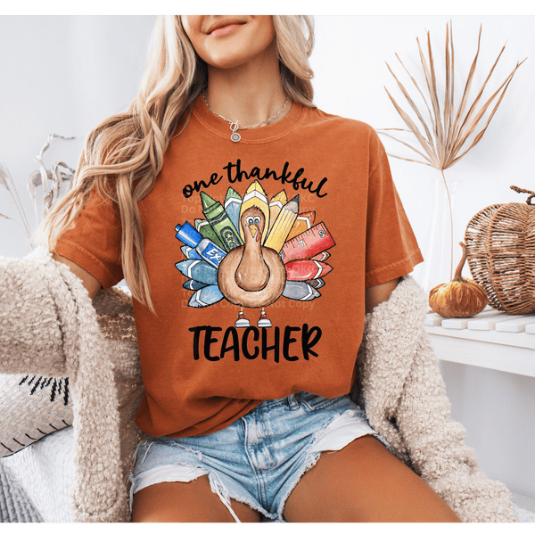 One Thankful Teacher Pastel Turkey DTF Transfer