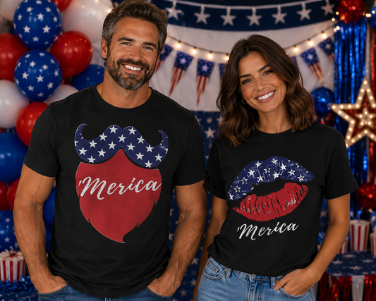 Couple ‘Merica Beard/Kiss DTF Transfer