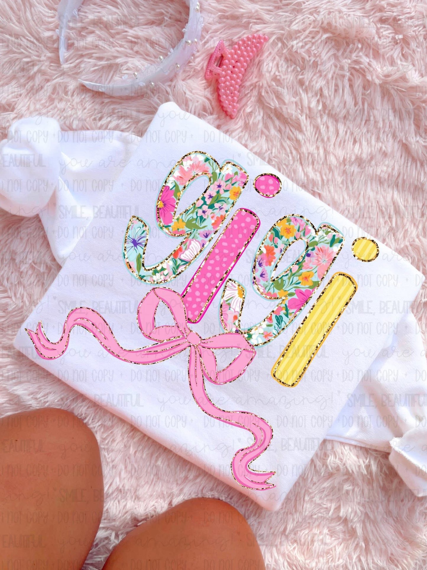 Gigi Floral w/ gold details & bow DTF Transfer