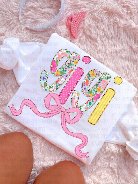 Gigi Floral w/ gold details & bow DTF Transfer