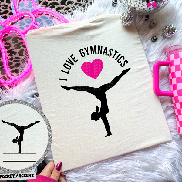 I Love Gymnastics Pink Heart DTF Transfer