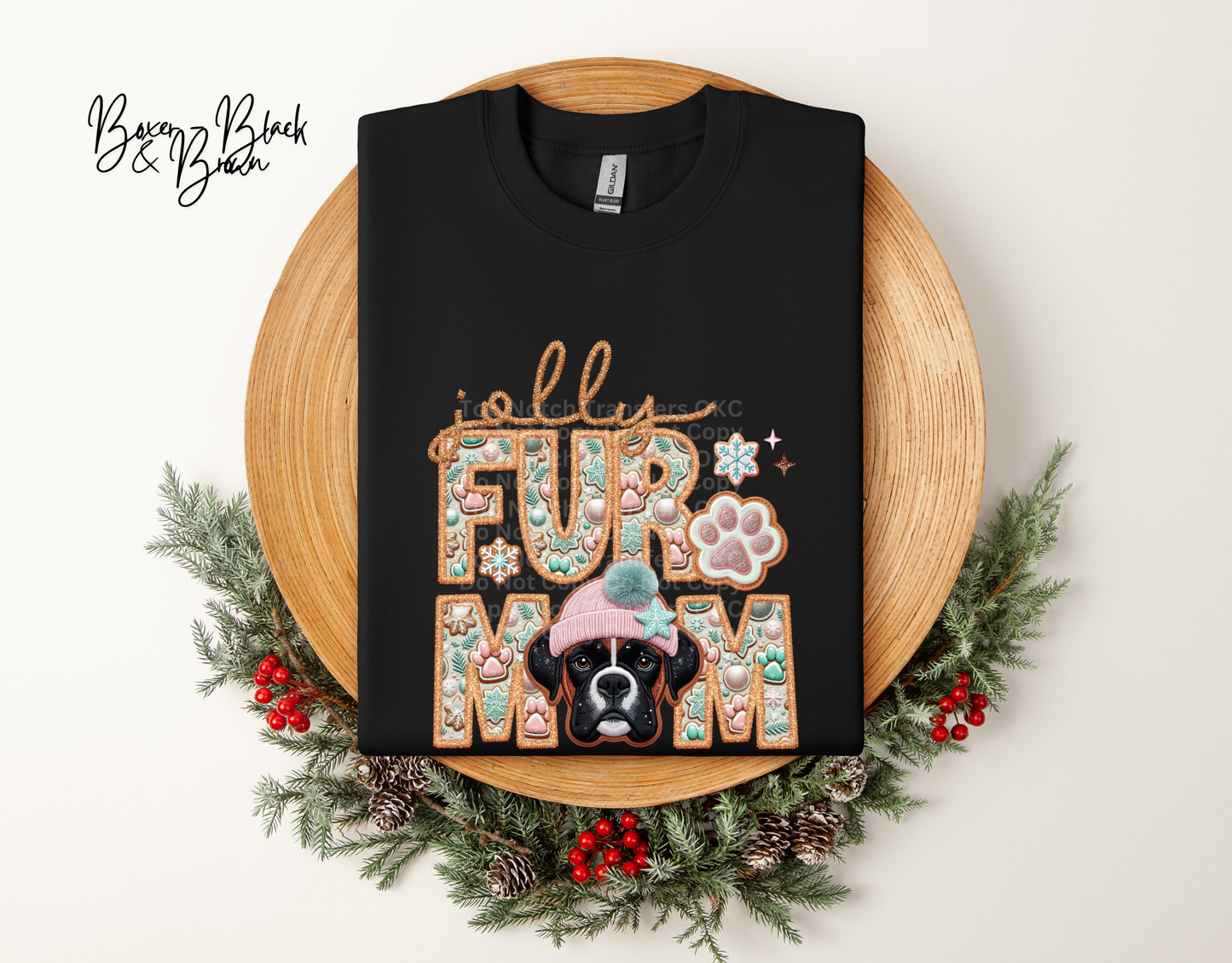 Jolly Fur Mom Boxer (Black & Brown) - Faux Embroidery DTF Transfer