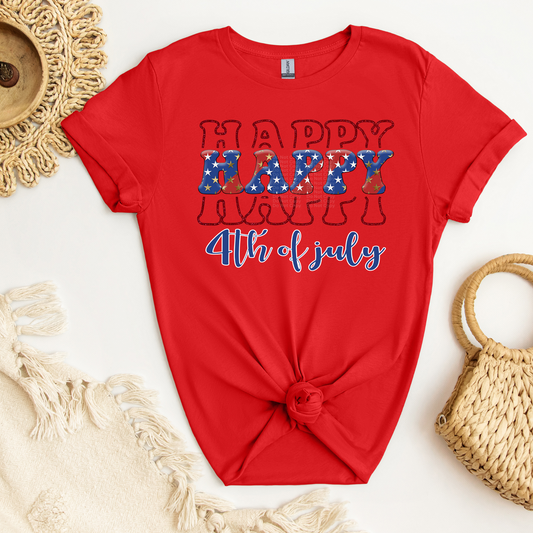 HAPPY 4th of July Blue w/stars & Red DTF Transfer