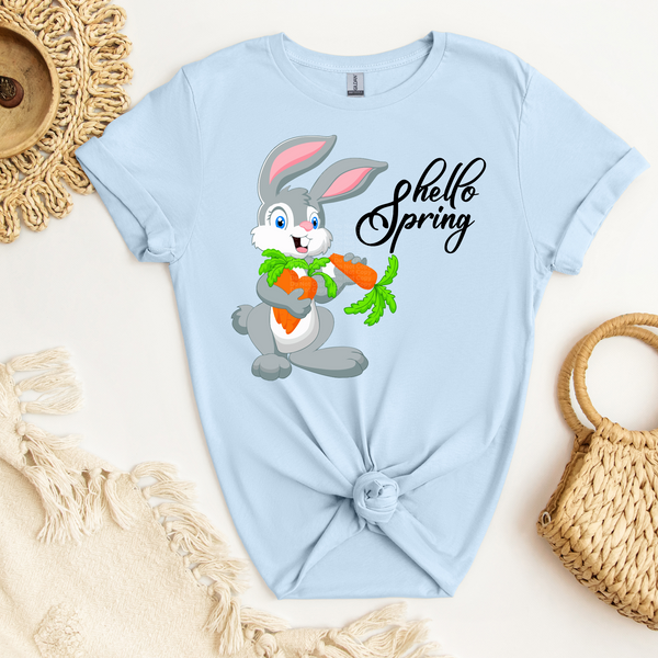 Hello Spring Rabbit Eating Carrots DTF Transfer