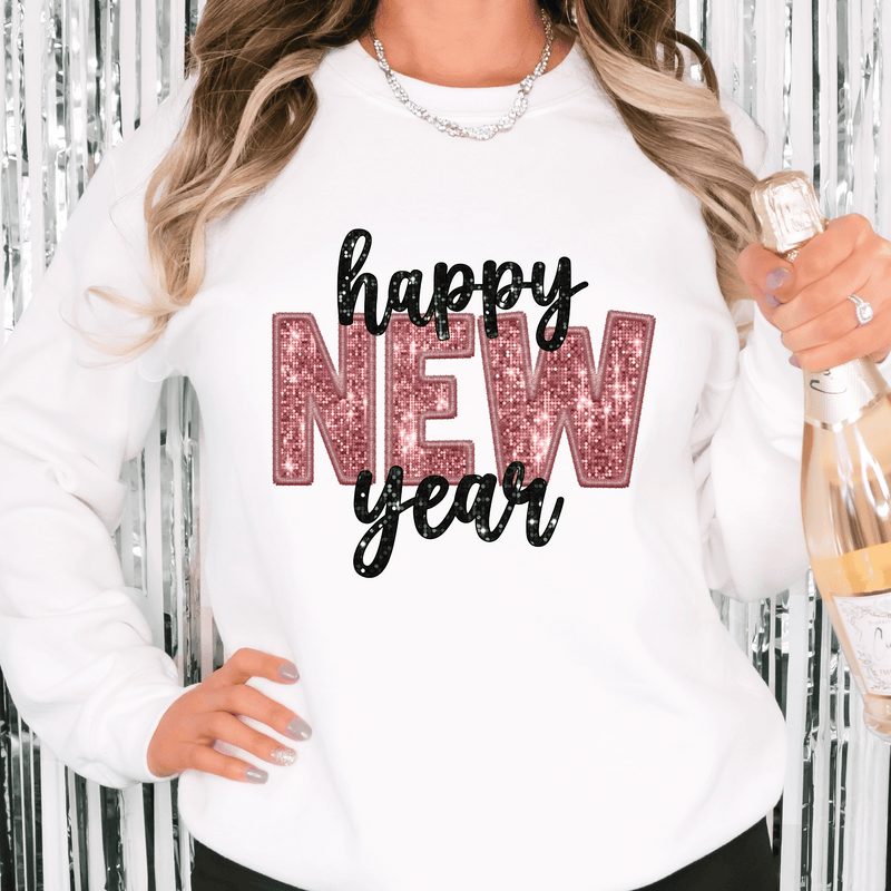 Happy New Year faux rose sequins DTF Transfer