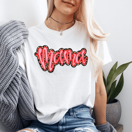 Mama Pink/Red w/ Leopard outline DTF Transfer
