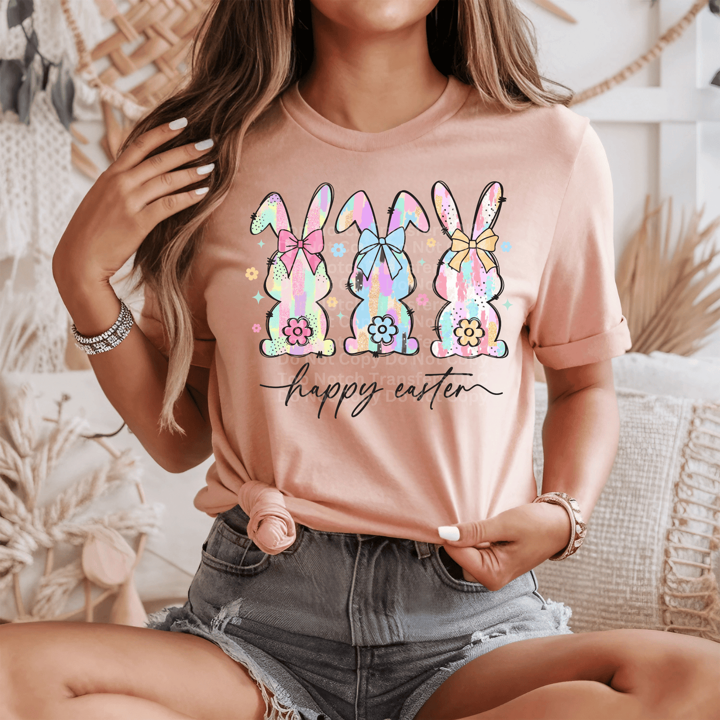 Happy Easter 3 Bunnies DTF Transfer