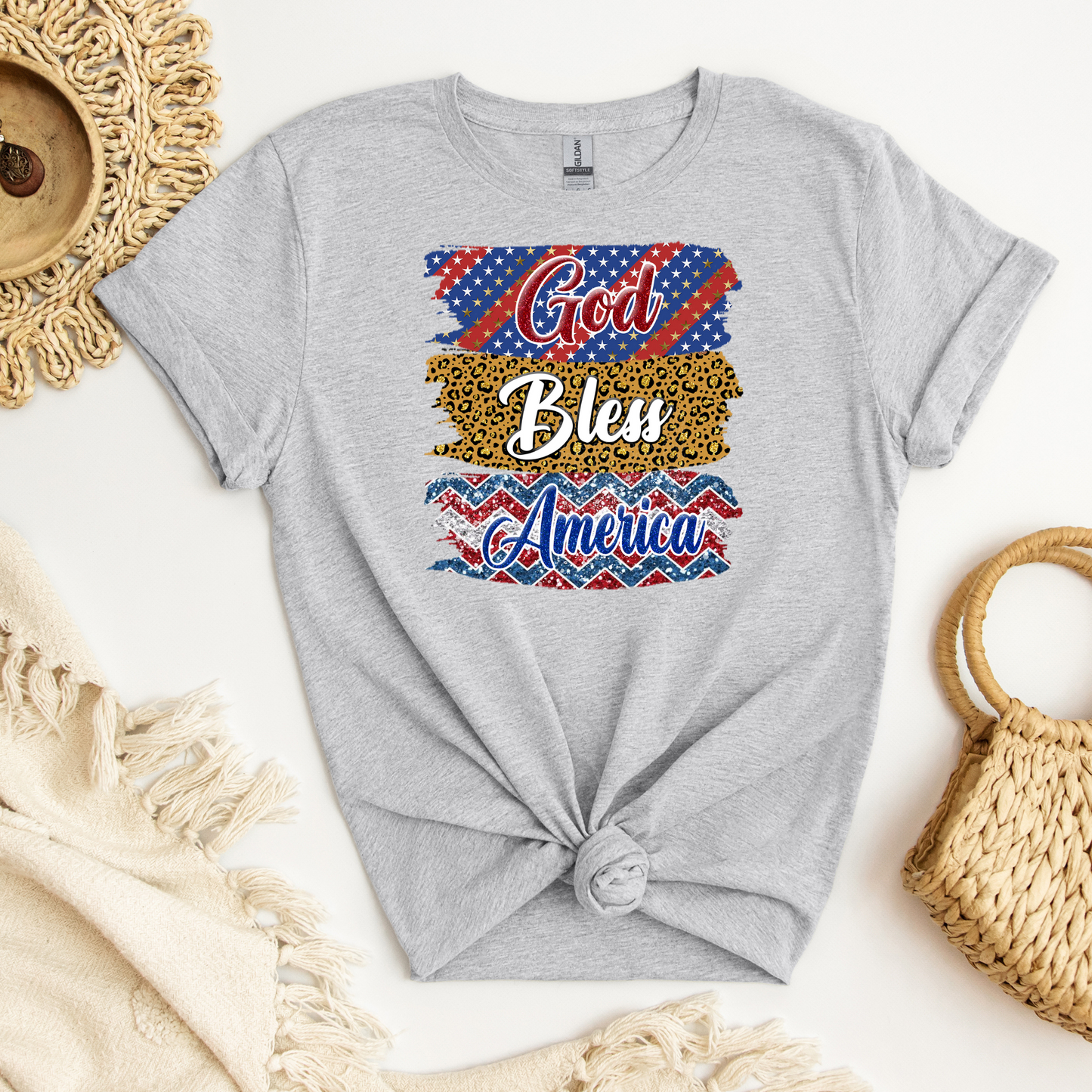 God Bless America Red, White, Blue & Cheetah DTF Transfer