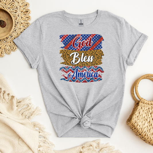God Bless America Red, White, Blue & Cheetah DTF Transfer