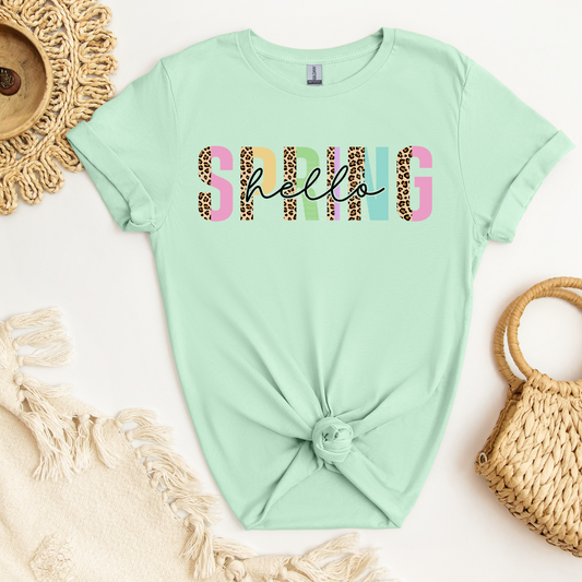 Hello Spring Half Leopard Half Pastel Colors DTF Transfer