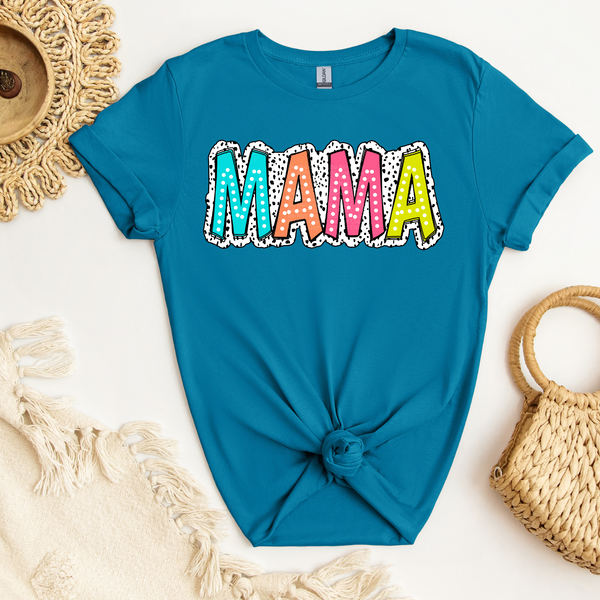 Mama - Colorful white dotted lettering over white/black background DTF Transfer