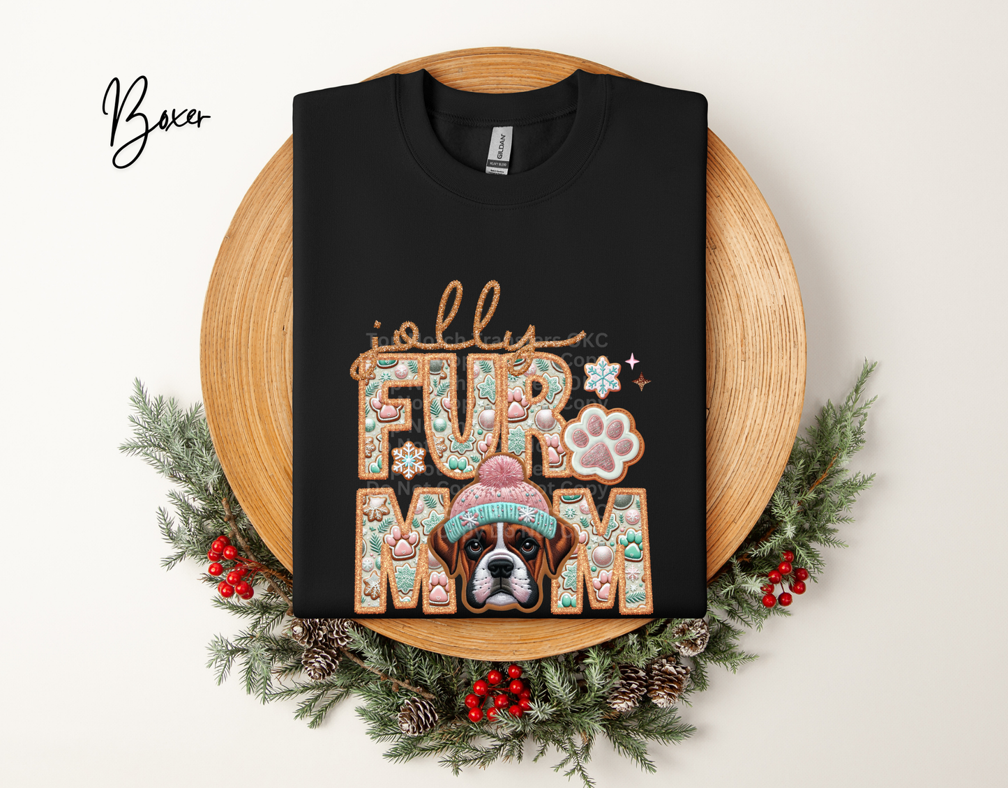 Jolly Fur Mom Boxer - Faux Embroidery DTF Transfer