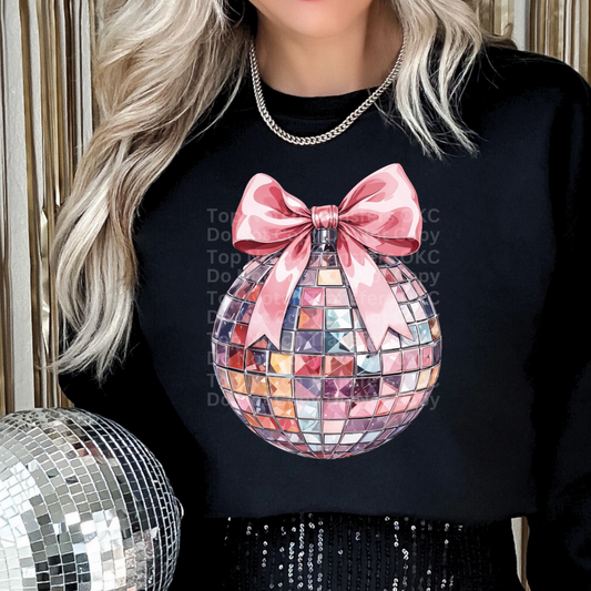 Disco Ball with Pink Bow DTF Transfer