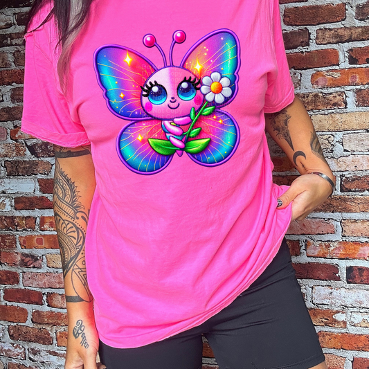 Pink Butterfly with Flower DTF Transfer